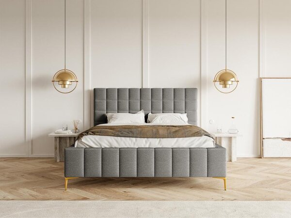 Manželská postel 140 cm Sheldona 140 (s roštem) (s úl. prostorem) (šedá + zlatá)