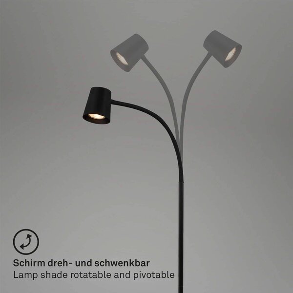 Briloner Stojací lampa Skriva, nastavitelná, GU10, černá, Černá, Obývací pokoj / jídelna, kov, Moderní