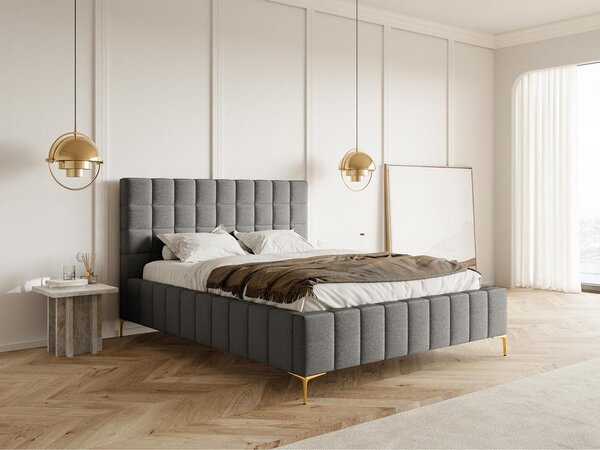 Manželská postel 140 cm Sheldona 140 (s roštem) (s úl. prostorem) (šedá + zlatá)