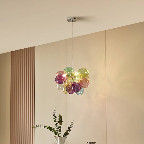 Lucande závěsné světlo Diborah, Ø 40 cm, barevné, sklo, G9, stmívatelný, Vícebarevná, Obývací pokoj / jídelna, Sklo, Design
