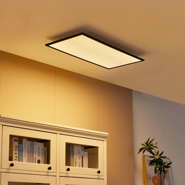 Lindby LED panel Lamin, černý, 80 cm, stmívatelný, dálkové ovládání, stmívatelný, Černá, Obývací pokoj / jídelna, Moderní