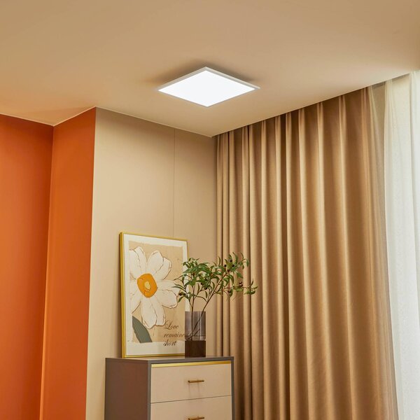 Lindby LED panel Lamin, bílý, 40 cm, stmívatelný, dálkové ovládání, stmívatelný, Bílá / opál, Obývací pokoj / jídelna, Moderní