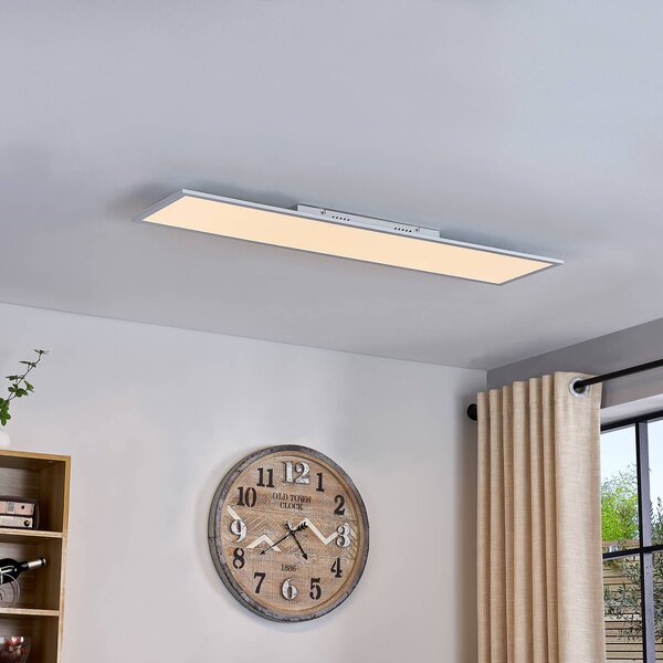 Lindby LED panel Lamin, bílý, 120 cm, stmívatelný, dálkové ovládání, stmívatelný, Bílá / opál, Obývací pokoj / jídelna, Moderní