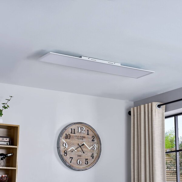 Lindby LED panel Lamin, bílý, 120 cm, stmívatelný, dálkové ovládání, stmívatelný, Bílá / opál, Obývací pokoj / jídelna, Moderní