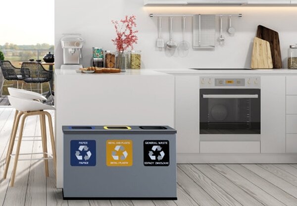 Alda Sestava na tříděný odpad Eko Station Mini 3 x 12 l, lakovaná ocel, šedá