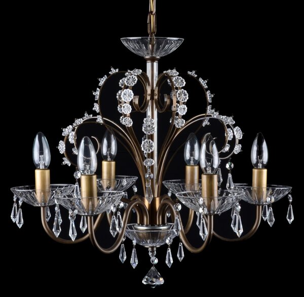 DBK GLASS 6 Arms plain crystal chandelier with cut crystal drops ANTIK 5170-6-PTD