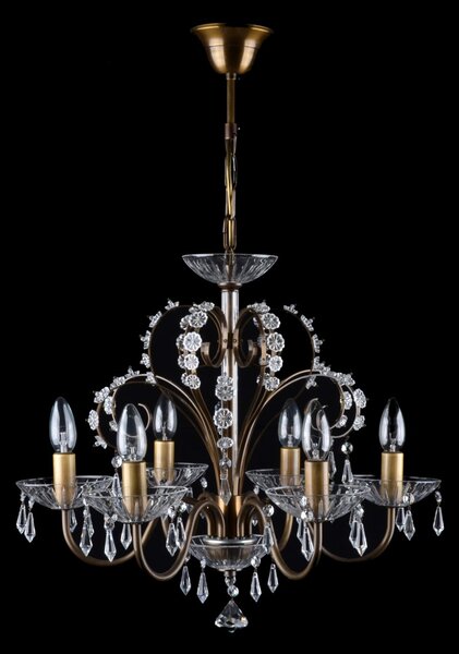 DBK GLASS 6 Arms plain crystal chandelier with cut crystal drops ANTIK 5170-6-PTD
