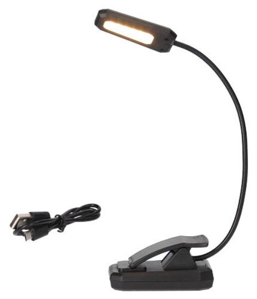 Nabíjecí LED stolní lampička GSC s klipem, 1W, 60lm, teplá, stmívatelná vypínačem, USB