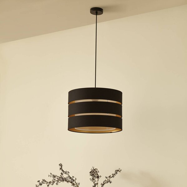 Lindby Závěsné svítidlo Tsomo, Ø 40 cm, černá, tkanina, E27, stmívatelný, Černá, Obývací pokoj / jídelna, Textil / tkanina / hedvábí, Skandinávský