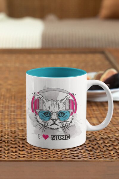 Love Music #1 | keramický hrnek 330ml, různé barvy - Tyrkysová