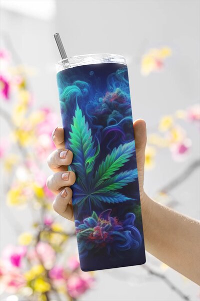 Mary Juana Leaf | nerezový termohrnek 600ml s kovovým brčkem