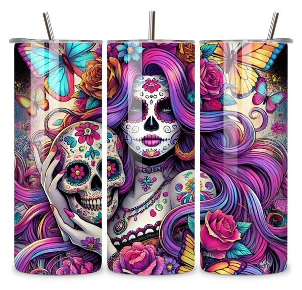 Sugar Skull Zara | nerezový termohrnek 600ml s kovovým brčkem