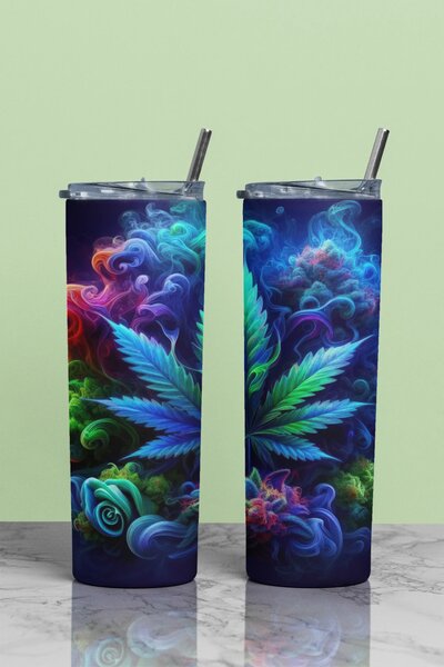Mary Juana Leaf | nerezový termohrnek 600ml s kovovým brčkem
