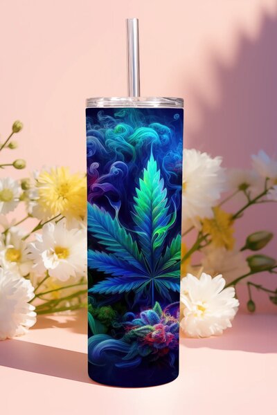 Mary Juana Leaf | nerezový termohrnek 600ml s kovovým brčkem