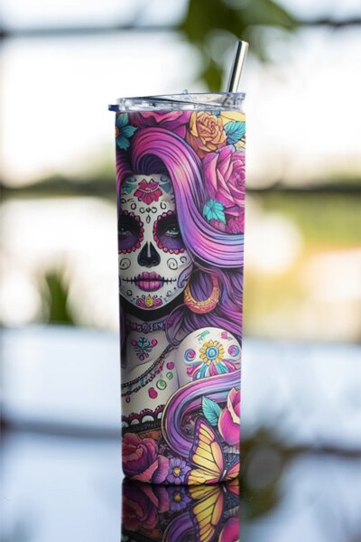 Sugar Skull Zara | nerezový termohrnek 600ml s kovovým brčkem