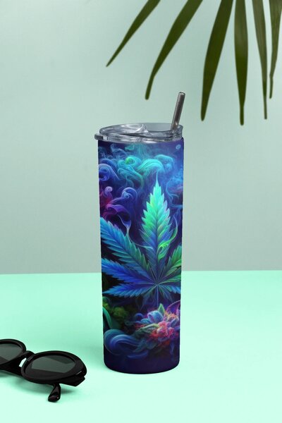 Mary Juana Leaf | nerezový termohrnek 600ml s kovovým brčkem