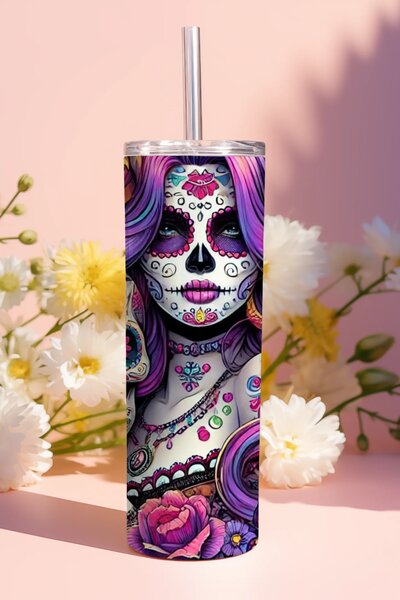 Sugar Skull Zara | nerezový termohrnek 600ml s kovovým brčkem