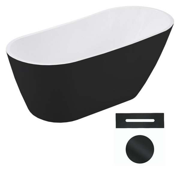 Besco Akrylátová volně stojící vana Melody BW Matt 150x80 (170x80) Barva: Bílá/černá, Rozměry (cm): 170x80, Typ a barva výpustě: Click-Clack s přepadem, chrom