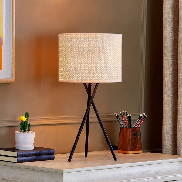 Lindby Stolní lampa Soula, Ø 26 cm, béžová, plast, E27, Krémová / jantar, Obývací pokoj / jídelna, Plast, Venkovský / rustikální, Lampa trojnožka