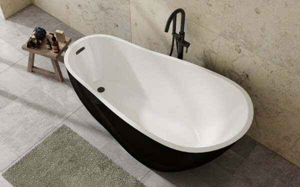 Besco Akrylátová volně stojící vana Melody BW Matt 150x80 (170x80) Barva: Bílá/černá, Rozměry (cm): 170x80, Typ a barva výpustě: Click-Clack s přepadem, chrom