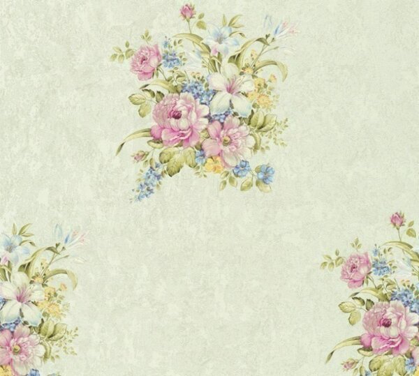 A.S. Création | Vliesová tapeta na zeď Romantico 37225-5 | 0,53 x 10,05 m | zelená, modrá, bílá, růžová