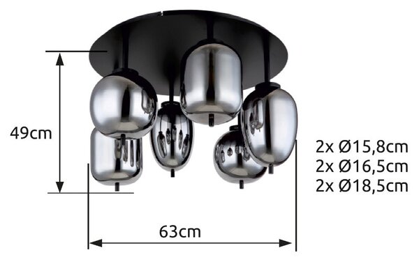 Globo 15345-6D přisazené stropní svítidlo Blacky I 6x40W | E14 - černá, kouřová