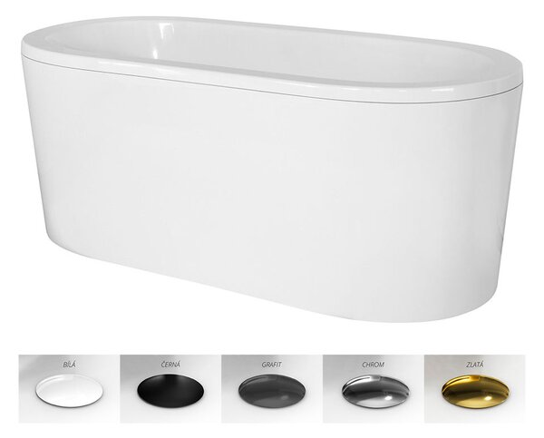 Besco Volně stojící vana ze sanitárního kompozitu Victoria CC/BP 160x75, bez přepadu Rozměry (cm): 160,5x74,5, Typ a barva výpustě: Alcaplast Click-Clack s horním čištěním, bílá