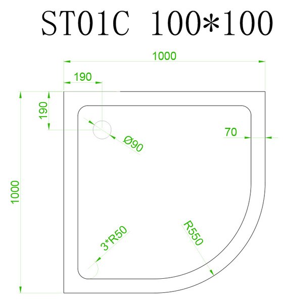 BPS-koupelny Čtvrtkruhová akrylátová sprchová vanička ST01C 100x100 bílá