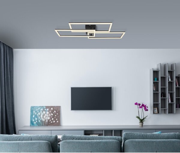 Globo 67247-58 LED přisazené stropní svítidlo Tiny1x58W | 4300lm | 2700-6000K- dálkové ovládání, stmívatelné, paměťová funkce, noční režim, černá, opál