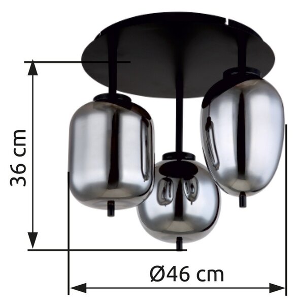 Globo 15345-3D přisaezné stropní svítidlo Blacky I 3x40W | E14 - černá, kouřová