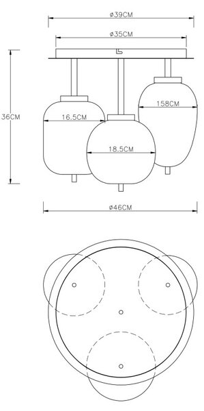 Globo 15345-3D přisaezné stropní svítidlo Blacky I 3x40W | E14 - černá, kouřová