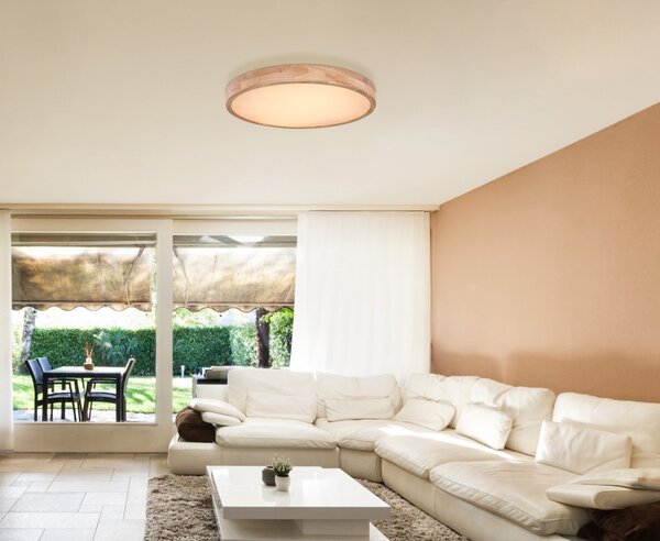 Globo 41745-48 LED stropní svítidlo Rainer 1x48W | 3100lm | 3000-6000K - paměťová funkce, noční režim, stmívatelné, dálkové ovládání, imitace dřeva, bílá