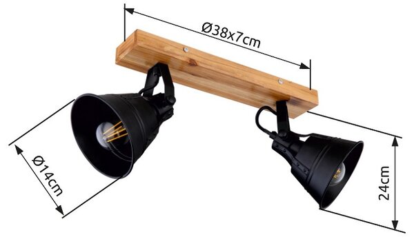 Globo 15466S-2 přisazené stropní bodové svítidlo Günther 2x60W | E27 - černá. dřevo