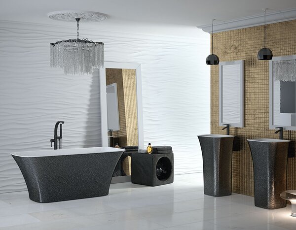 Besco Volně stojící vana z litého mramoru Assos S-Line Glam 160x70 Barva: Bílá/zlatá, Rozměry (cm): 160x70