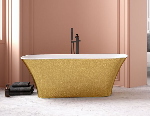Besco Volně stojící vana z litého mramoru Assos S-Line Glam 160x70 Barva: Bílá/zlatá, Rozměry (cm): 160x70