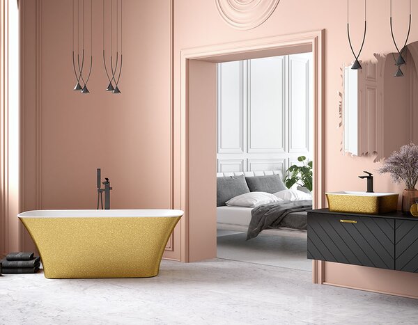 Besco Volně stojící vana z litého mramoru Assos S-Line Glam 160x70 Barva: Bílá/zlatá, Rozměry (cm): 160x70