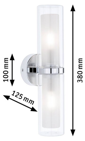 Paulmann Luena nástěnné světlo IP44 chrom E14 2x, stmívatelný, Chrom / stříbro, Obývací pokoj / jídelna, kov, Moderní