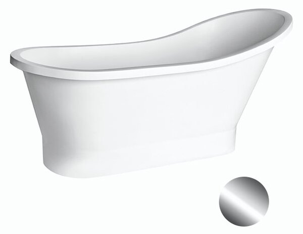 Besco Volně stojící vana z litého mramoru Gloria 150x67 (160x67,5) Barva: Bílá, Rozměry (cm): 150x67, Typ a barva výpustě: Click-Clack s horním čištěním, černá