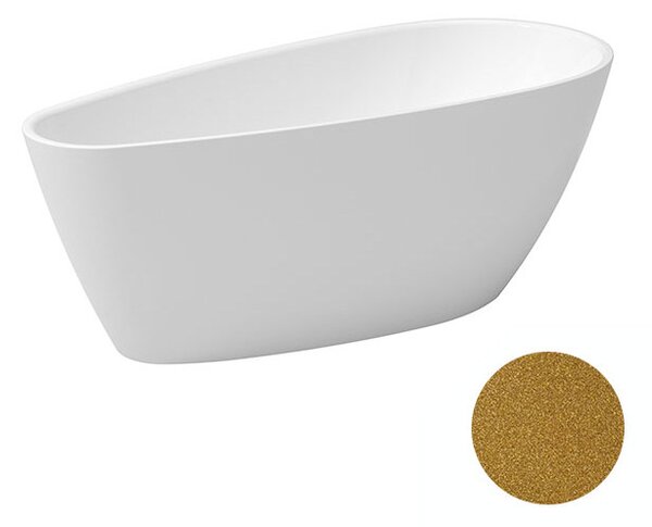 Besco Akrylátová volně stojící vana Goya A-line Glam Z 160x73 (170x80) Barva: Bílá/zlatá, Rozměry (cm): 170x80, Typ a barva výpustě: Click-Clack s přepadem, černá