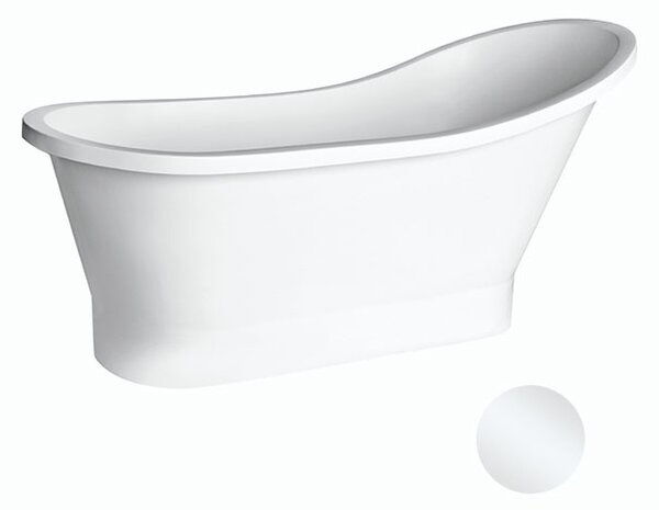 Besco Volně stojící vana z litého mramoru Gloria 150x67 (160x67,5) Barva: Bílá, Rozměry (cm): 150x67, Typ a barva výpustě: Click-Clack s horním čištěním, černá