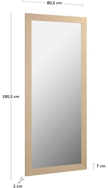 Přírodní dřevěné nástěnné zrcadlo Kave Home Yvaine 80 x 180 cm