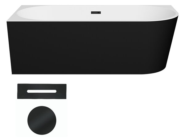 Besco Akrylátová volně stojící rohová vana Zoya BW Matt 150x75 (170x80) bílá/černá Rozměry (cm): 170x80, Typ a barva výpustě: Click-Clack s přepadem, chrom, Orientace: Levá