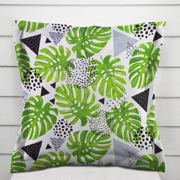 Biante Bavlněný povlak na polštář s lemem Sandra SA-175 Zelené listy Monstera 30 x 50 cm