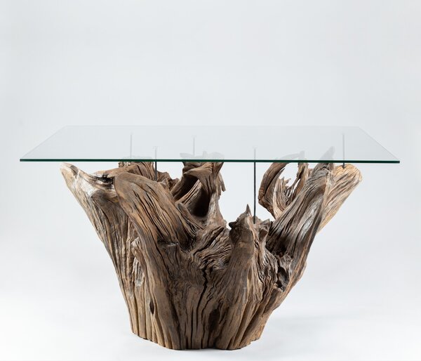Stůl Root nature konferenční stůl kovové stojky, průhledné sklo