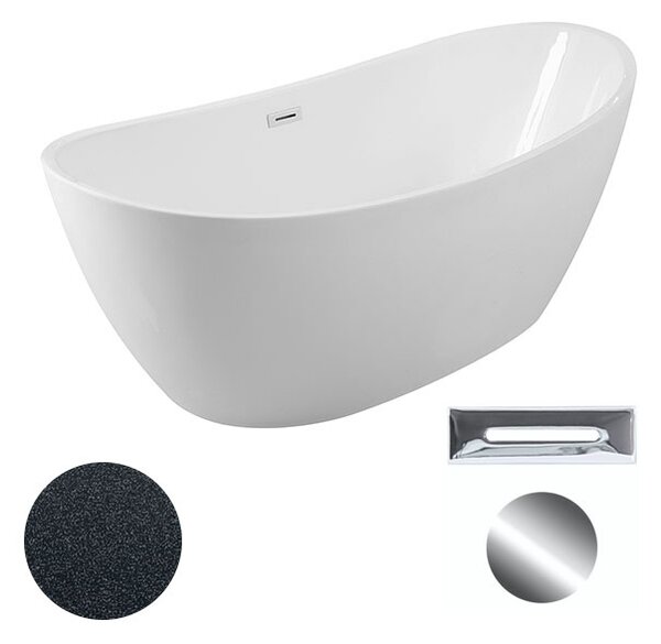 Besco Akrylátová volně stojící vana Ayla Glam G 170x80 Barva: Bílá/grafit, Rozměry (cm): 170x80, Typ a barva výpustě: Click-Clack s přepadem, grafit