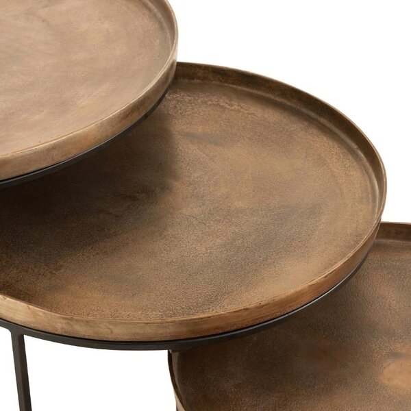 Set tří mosazných konferenčních stolků J-Line Rusty 80 / 70 / 60 cm