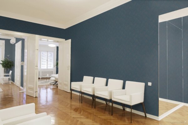 A.S. Création | Vliesová tapeta na zeď New Walls 37394-1 | 0,53 x 10,05 m | modrá, zlatá, oranžová