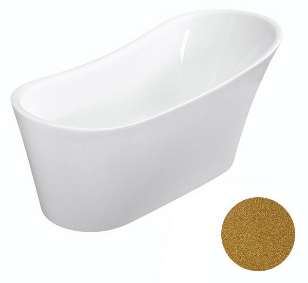 Besco Akrylátová volně stojící vana Calima Glam Z 170x74 Barva: Bílá/zlatá, Rozměry (cm): 170x74, Typ a barva výpustě: Click-Clack s přepadem, černá