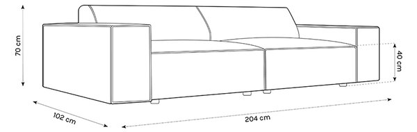 Třímístná pohovka judy 204 cm světle šedá