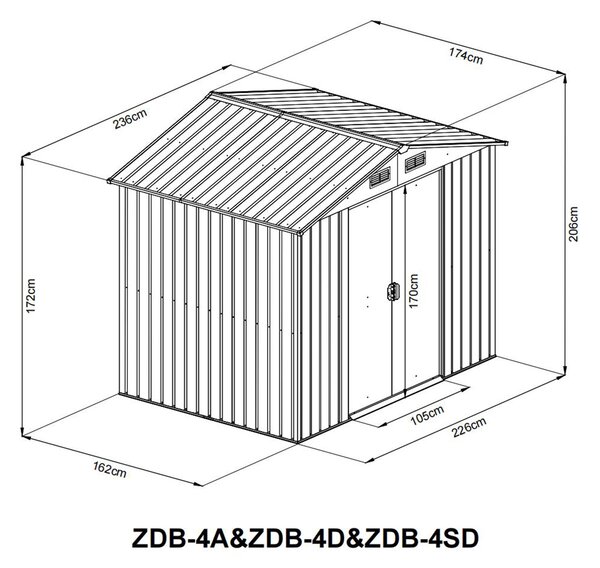Zahradní domek BestBerg ZDB-4A / 4,1 m² / 236 x 174 x 206 cm / šedá